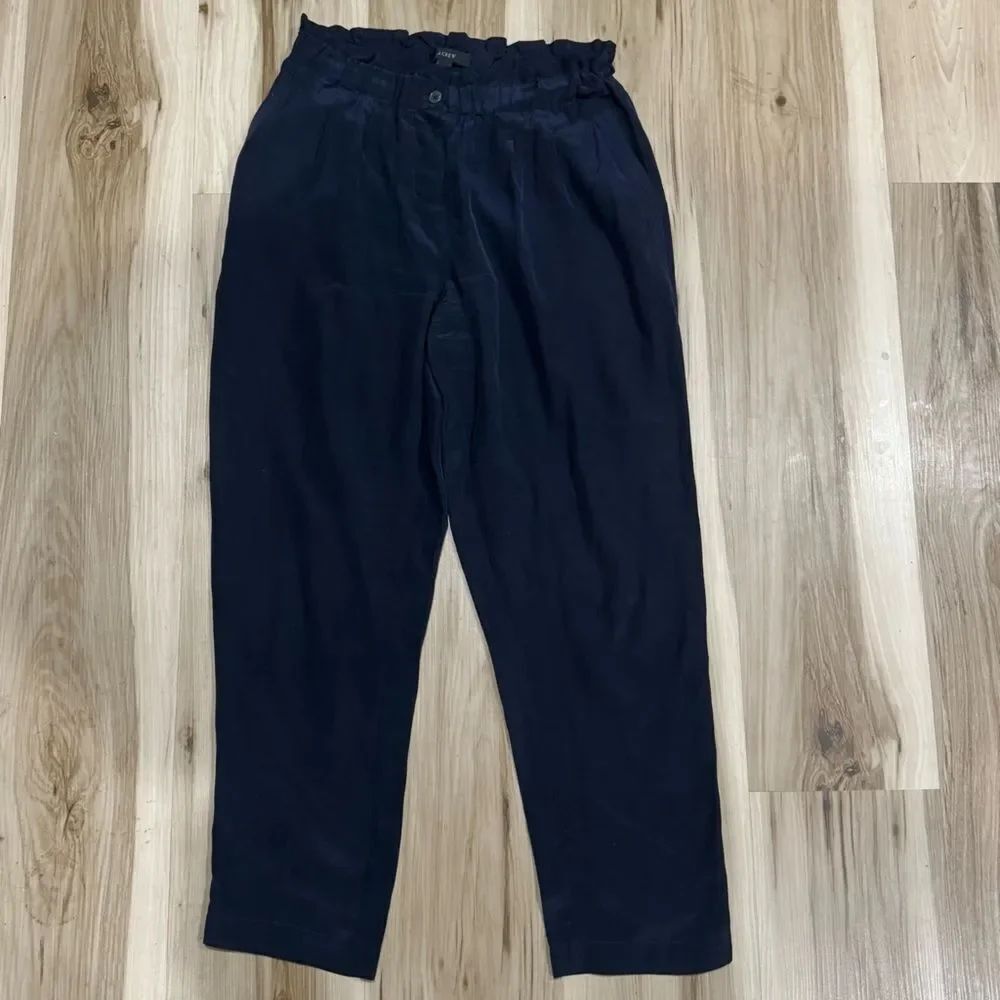 J Crew Semi Sheer Silk Navy Blue Pants Women’s 0